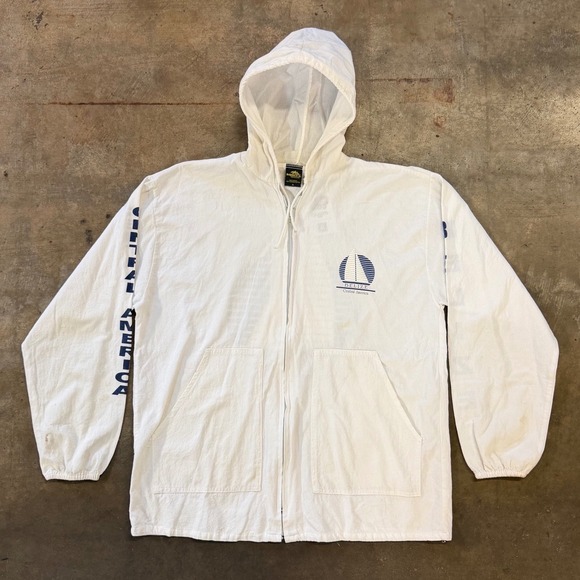 Other - Vintage Belize Central America Hooded Windbreaker Jacket XL White Travel Surf